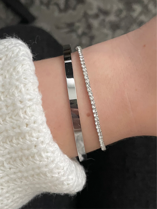 2x bangle stack, silvery bracelet set