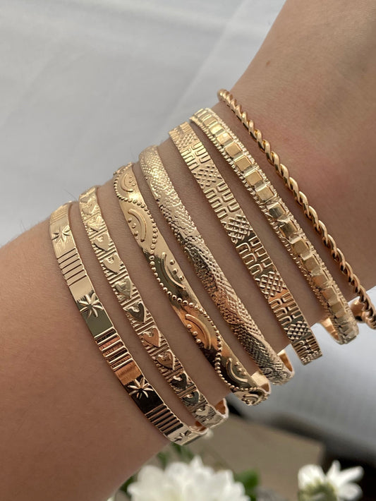 7 pcs Gold Bangle Set, Stack cuff bracelet, everyday jewelry, layering bracelets, mix and match