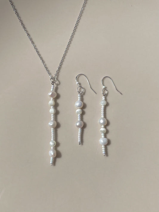 Mismatched Pearl Dangle Drop earrings, fresh water pearls, jewelry set