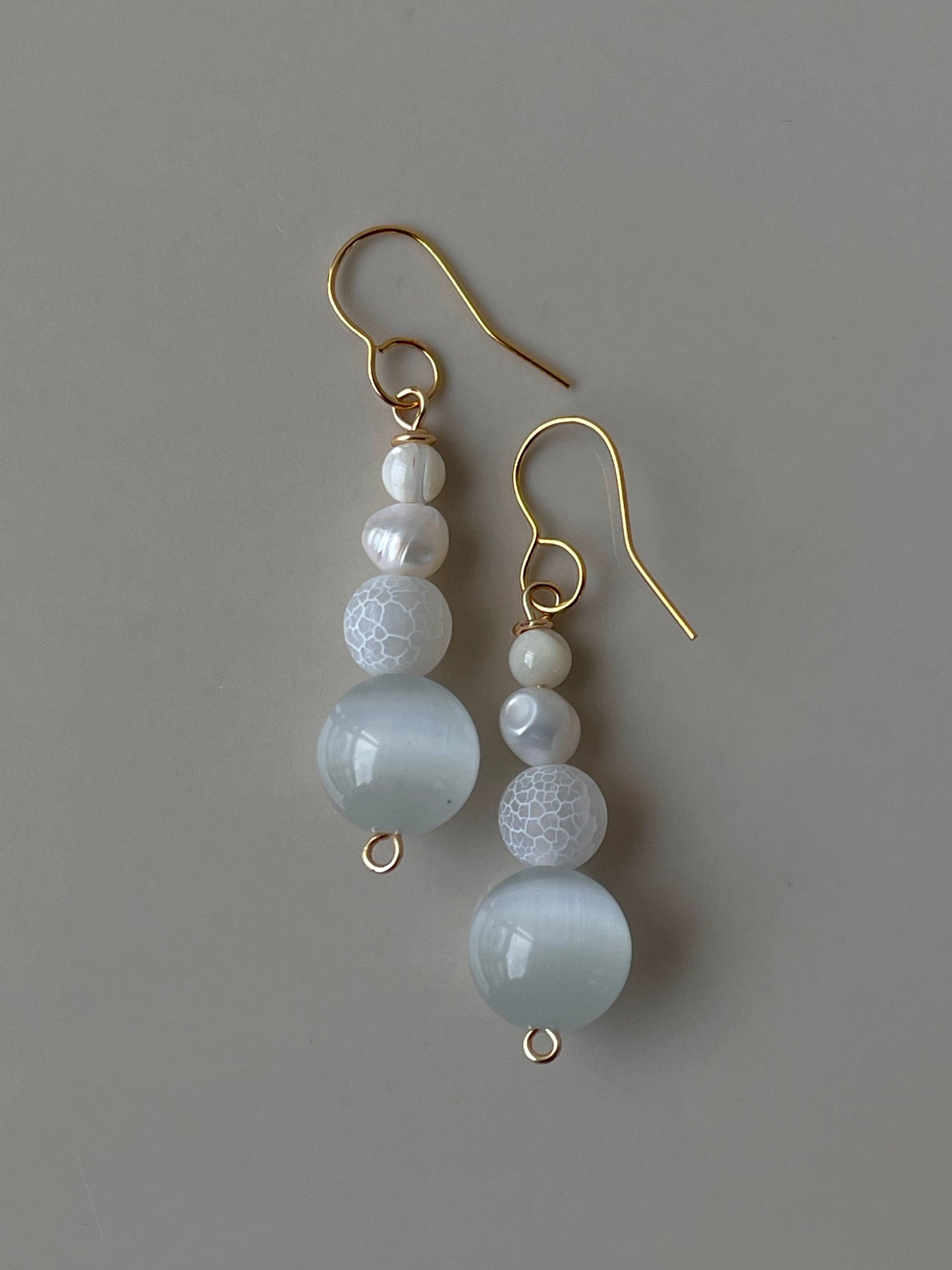 Moonstone Pearl Dangle Drop earrings, Natural pearl crystal stone, handmade in Finland