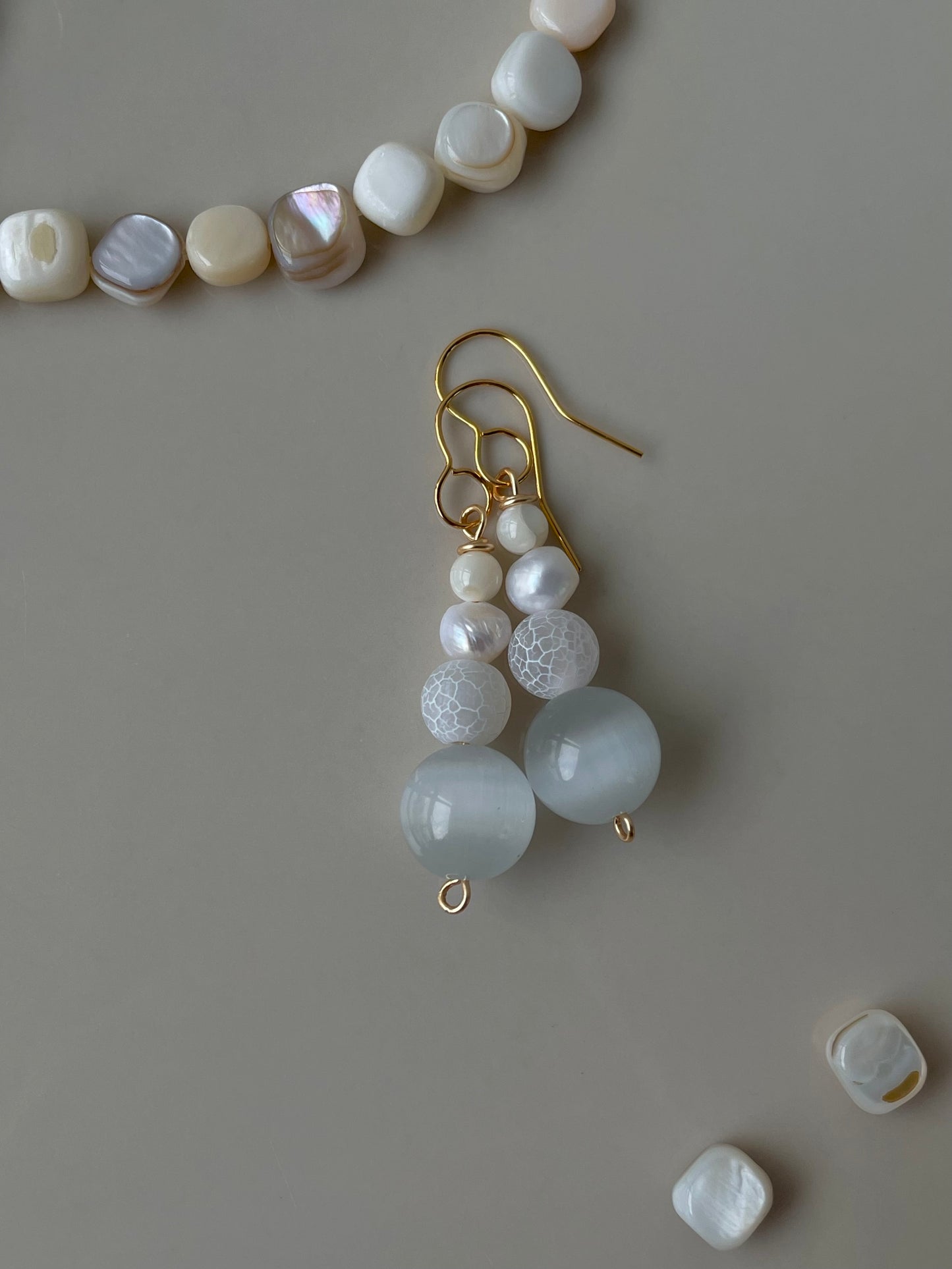 Moonstone Pearl Dangle Drop earrings, Natural pearl crystal stone, handmade in Finland