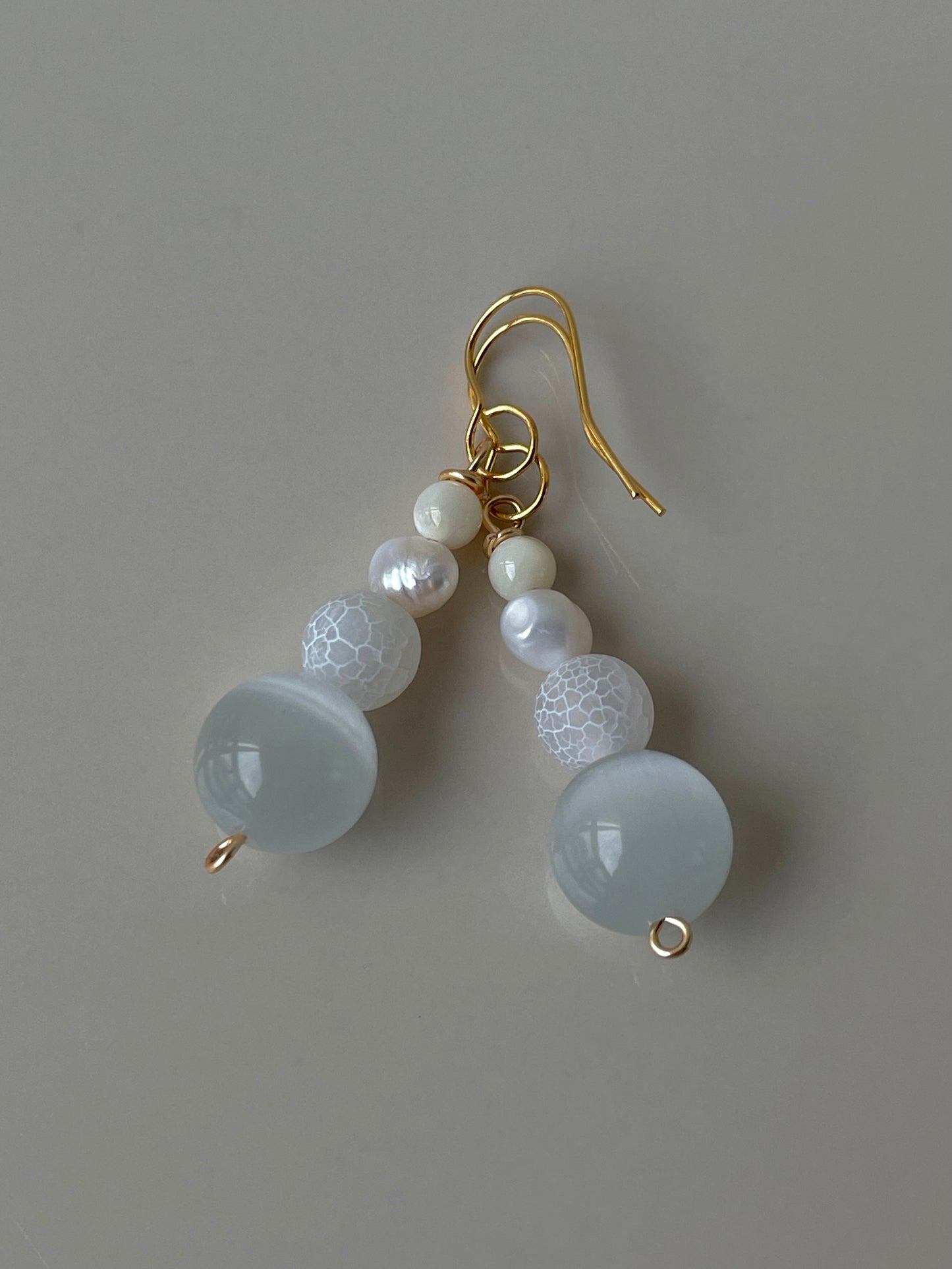 Moonstone Pearl Dangle Drop earrings, Natural pearl crystal stone, handmade in Finland