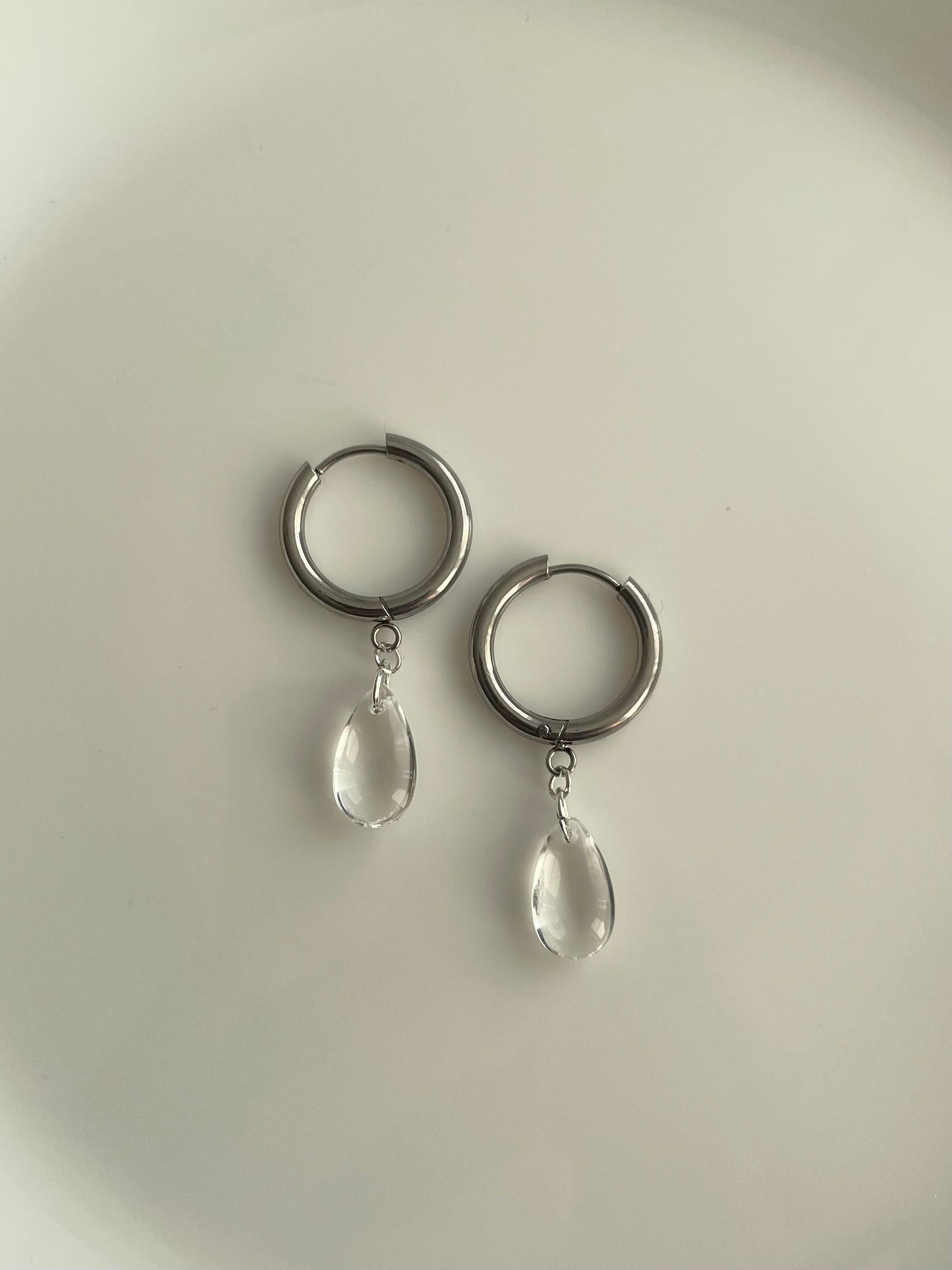 Glass Teardrop Hoops, Stainless Steel