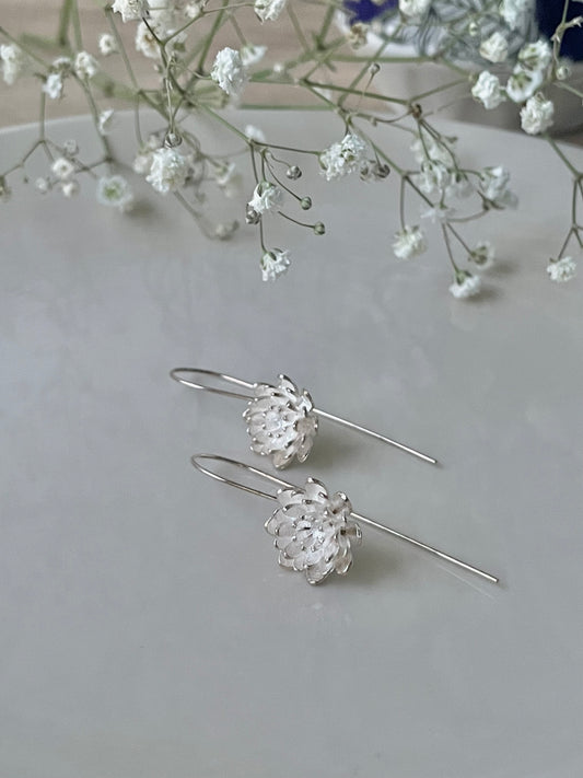 Delicate Flower earhook earrings, 925 Sterling Silver