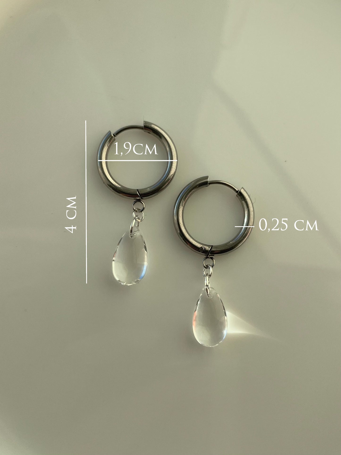 Glass Teardrop Hoops, Stainless Steel