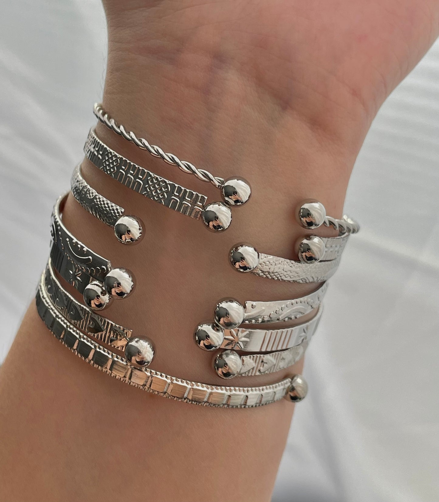 7 pcs Silver Bangle Set, Stack cuff bracelet, everyday jewelry, layering bracelets, mix and match