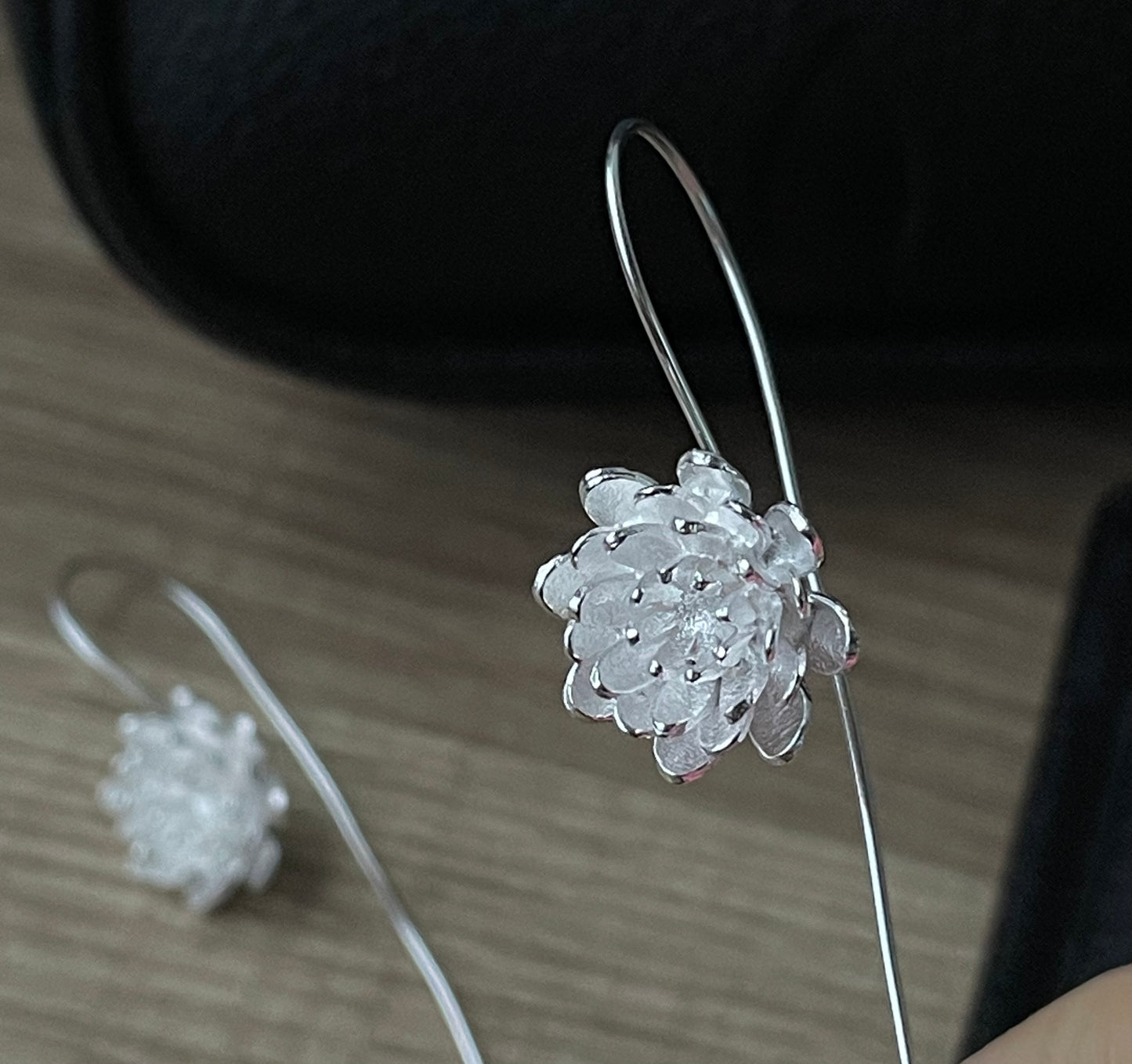 Delicate Flower earhook earrings, 925 Sterling Silver