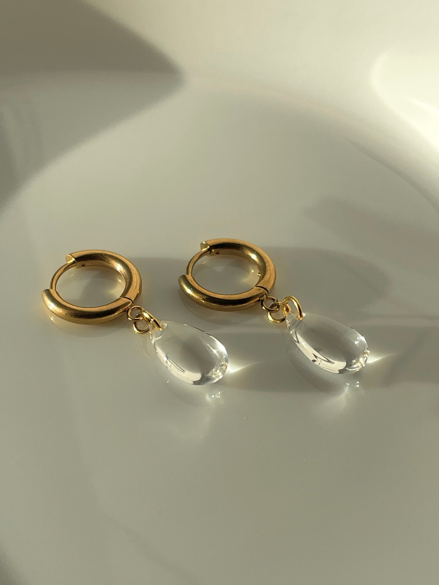 Glass Teardrop Hoops, Stainless Steel