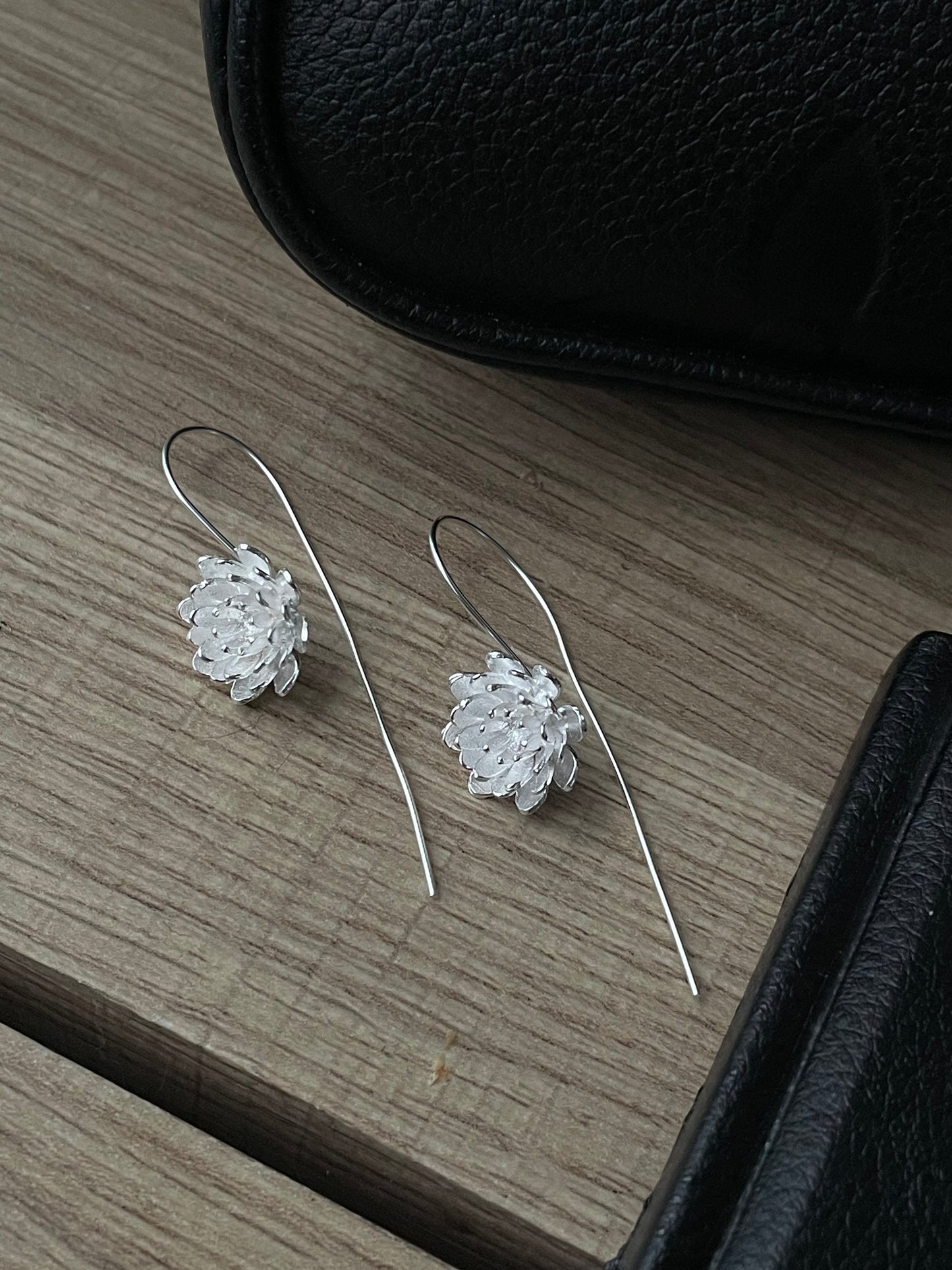 Delicate Flower earhook earrings, 925 Sterling Silver