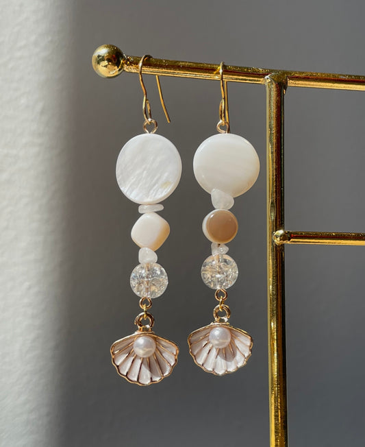 Elegant Pearl Dangle Drop earrings, Pearl in Shell jewelry, crystal stone, statement piece