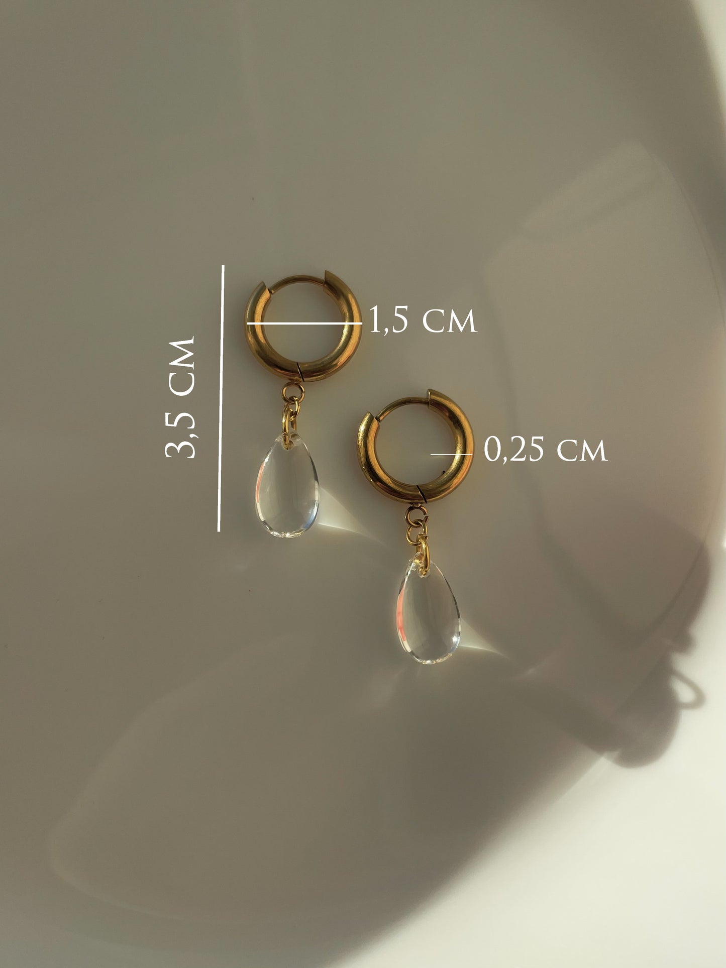 Glass Teardrop Hoops, Stainless Steel