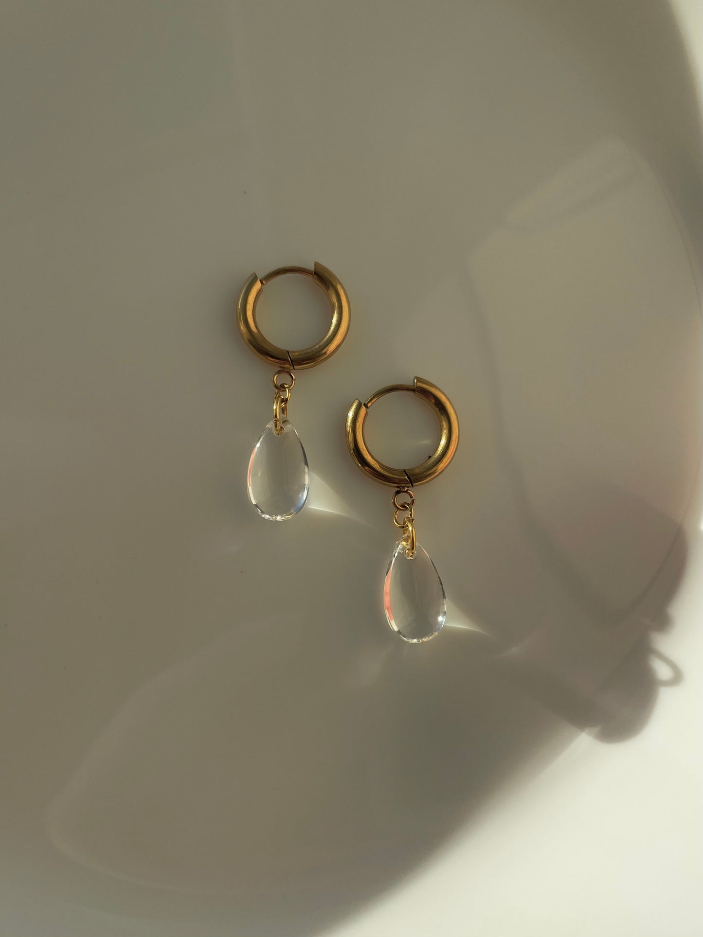 Glass Teardrop Hoops, Stainless Steel