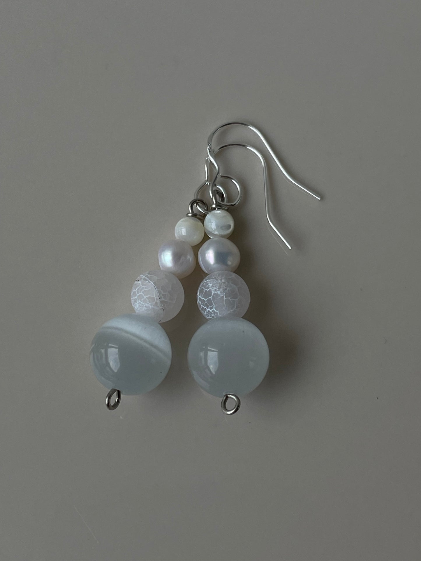 Moonstone Pearl Dangle Drop earrings, Natural pearl crystal stone, handmade in Finland