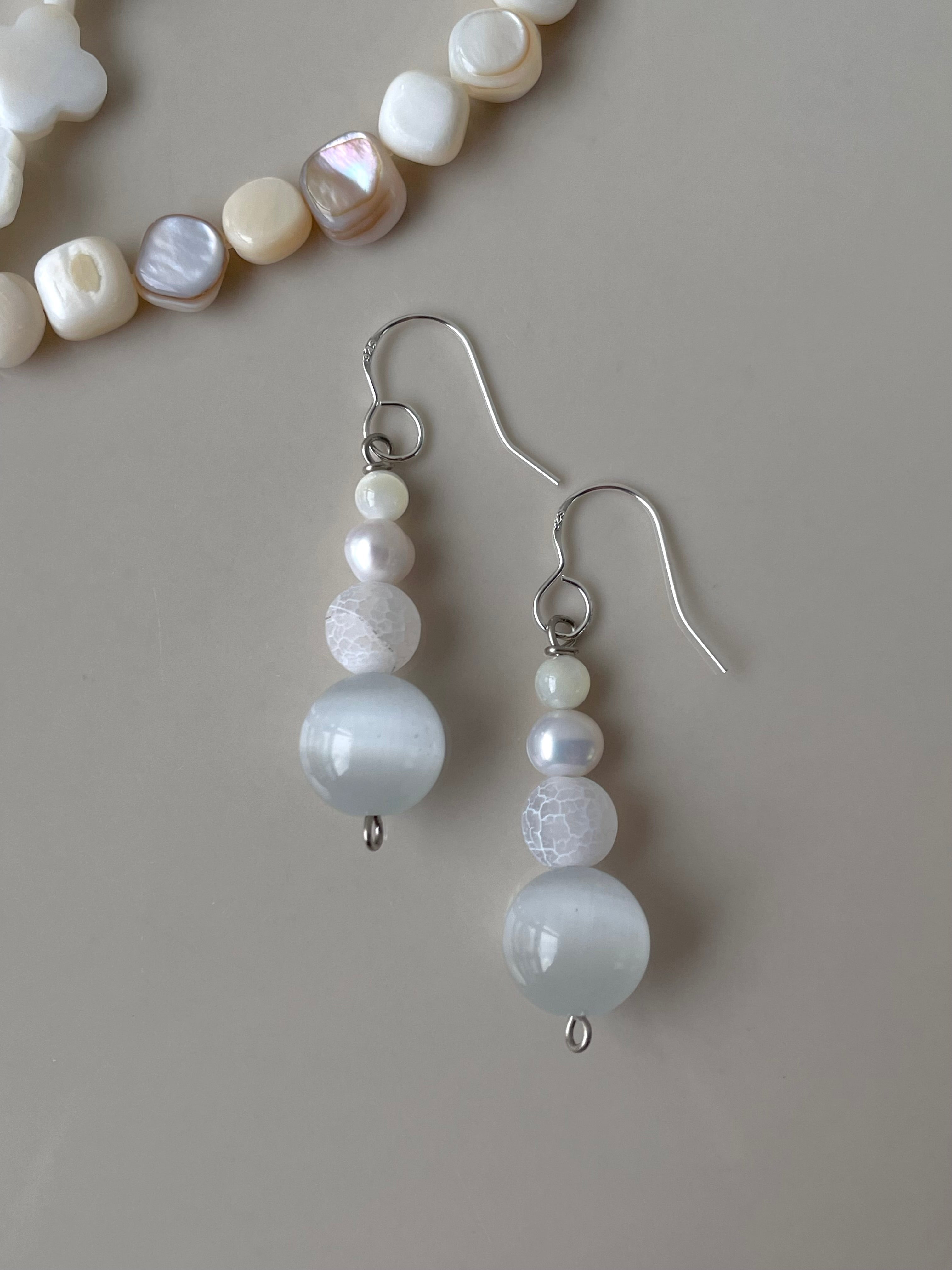 Cultural pearl earring. Dangle shops earring. Natural stone. For women.