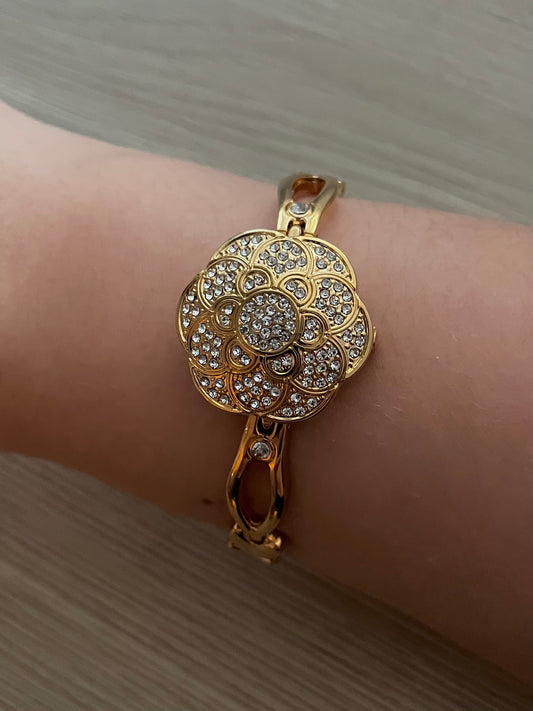 Gold Rhinestone watch, Cocktail Watch, adjustable luxury, Quartz watch, stainless steel