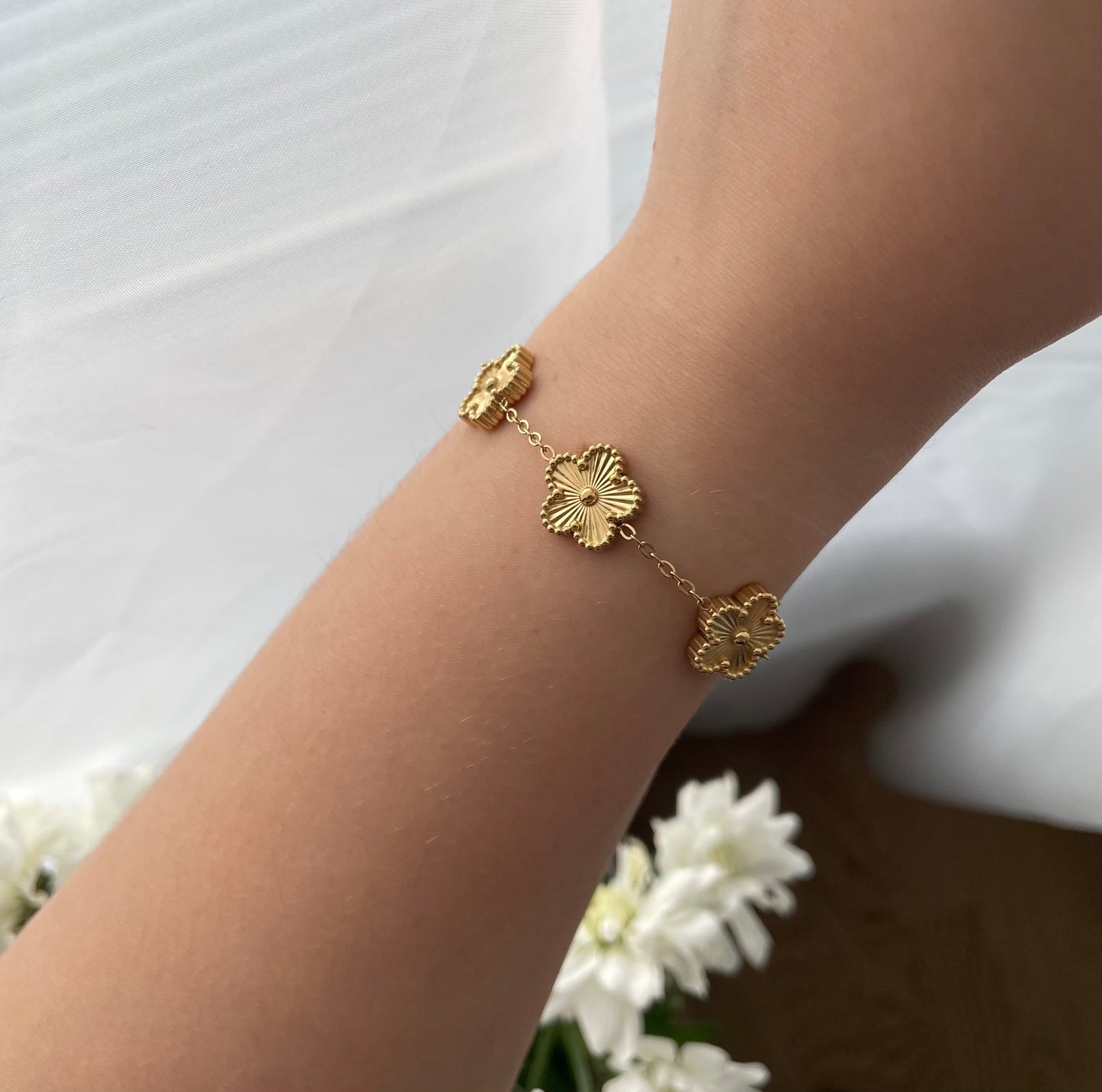 Clover flower bracelet, stainless steel, golden jewelry, trendy