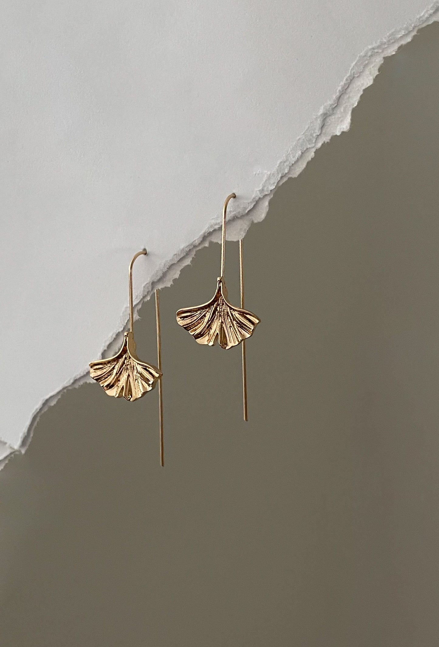 Bronzy Ginkgo Leaf earrings, Dangle Drop Flower earrings, bronze earhook earrings