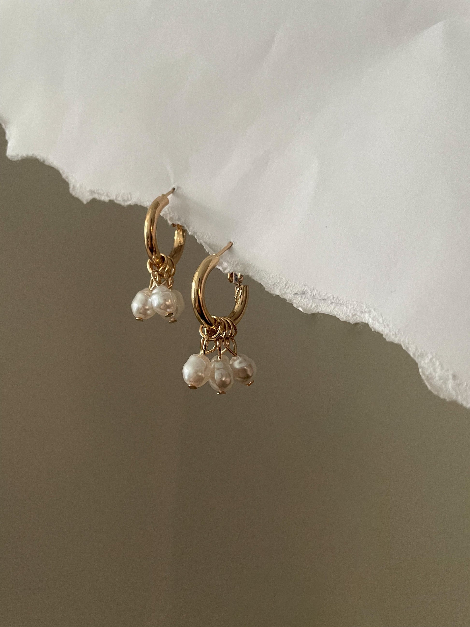 Golden Fresh Water Pearl hoops, chunky hoops with pearl drops 