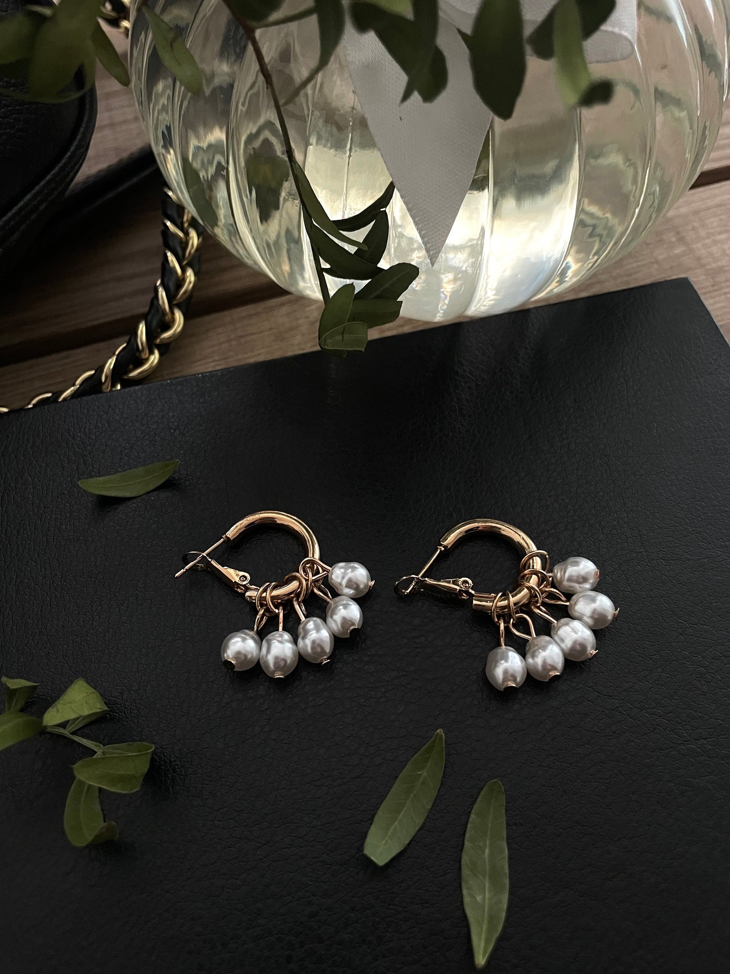 Golden Fresh Water Pearl hoops, chunky hoops with pearl drops 